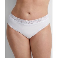 State of Day Women’s Cotton Blend Lace-Trim Hipster, White, Medium