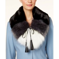 Steve Madden Colorblocked Faux Fur Scarf Collar, Black/White/Grey