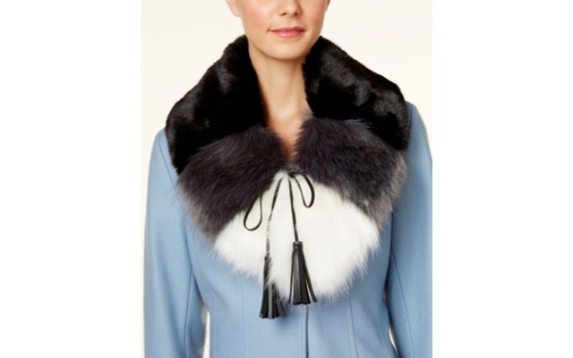  Colorblocked Faux Fur Scarf Collar, Black/White/Grey
