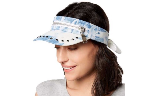  Cotton Studded Denim Visor (Denim, One Size)