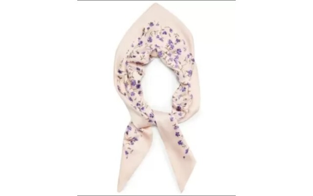  Floral-Print Matte Satin Kite Scarf, Blue