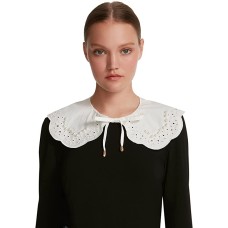 Steve Madden Imitation-Pearl-Trim Eyelet Cotton Collar, White, Onesize