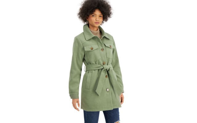  Juniors Belted Shirt Jacket Moss XLarge, Green