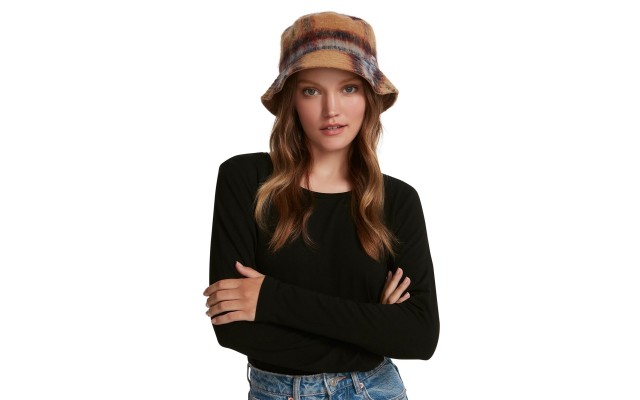  Logo Plate Brushed Bucket Hat, Brown,28-1/2″