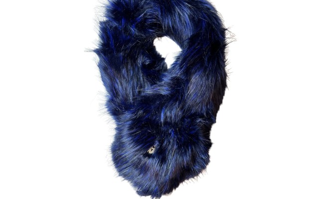  Navy Shaggy Faux Fur Scarf, 50″ x 8″