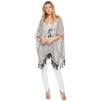 Steve Madden Paisley Tassel Kimono (Black, One Size)