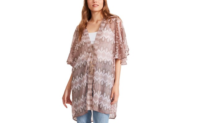  Printed Short Sleeve Kimono, Clay