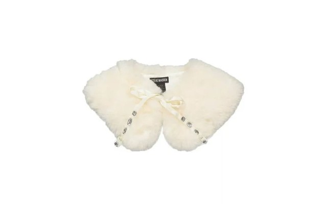  Women s Faux Fur Neck Collar with Rhinestone Ties Winter White OS
