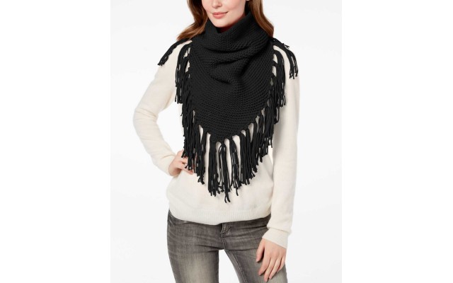  Women’s Fringe Triangle Snood Scarves, Black
