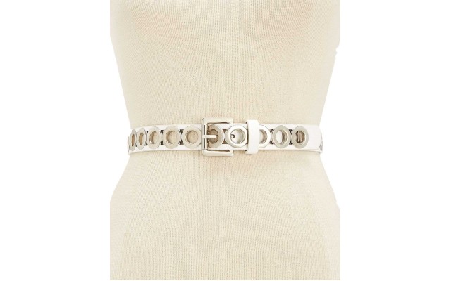  Women’s Grommet Pant Belt, White/Silver, Large