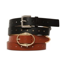 Steve Madden Women’s 2-Pc. Faux-Leather Belt Set – Black / Cognac, X-Large