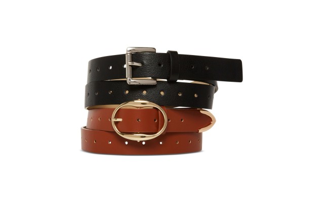  Women’s 2-Pc. Faux-Leather Belt Set – Black / Cognac, X-Large