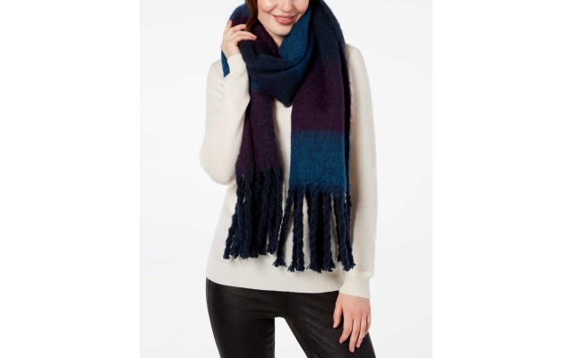  Women’s Block Striped Woven Scarf, Blue/ Purple