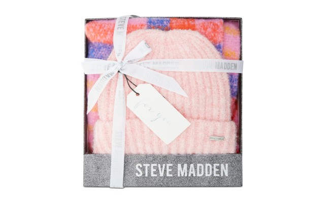  Women’s Brushed Plaid Scarf & Beanie Boxed Gift Set – Pink