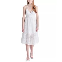 Steve Madden Women’s Denise Cotton Eyelet Halter Midi Dress, White, XS