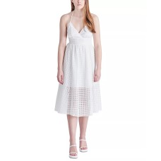 Steve Madden Women’s Denise Cotton Eyelet Halter Midi Dress, White, XS