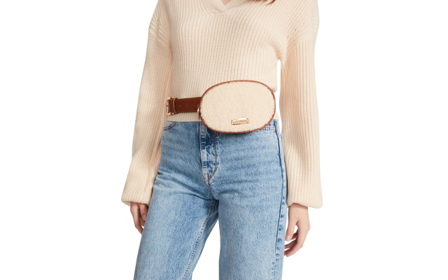  Women’s Faux-Shearling Oval Belt Bag – Cognac, X-Large