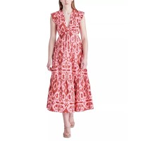 Steve Madden Women’s Got Your Batik V-Neck Midi Dress, Burnt Umber, Small
