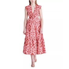 Steve Madden Women’s Got Your Batik V-Neck Midi Dress, Burnt Umber, Small