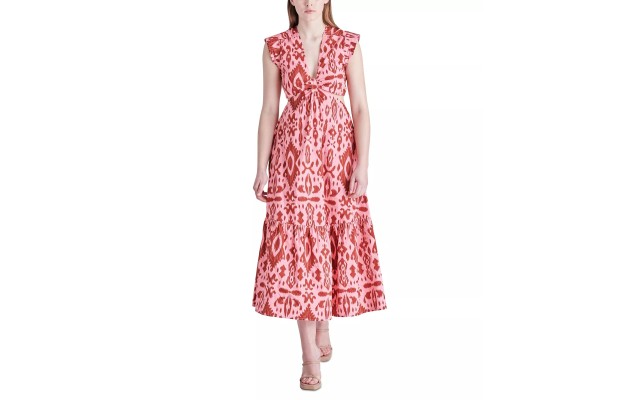  Women’s Got Your Batik V-Neck Midi Dress, Burnt Umber, Small