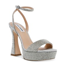 Steve Madden Womens Lashed Rhinestone Slingback Sandals, Silver, 9.5