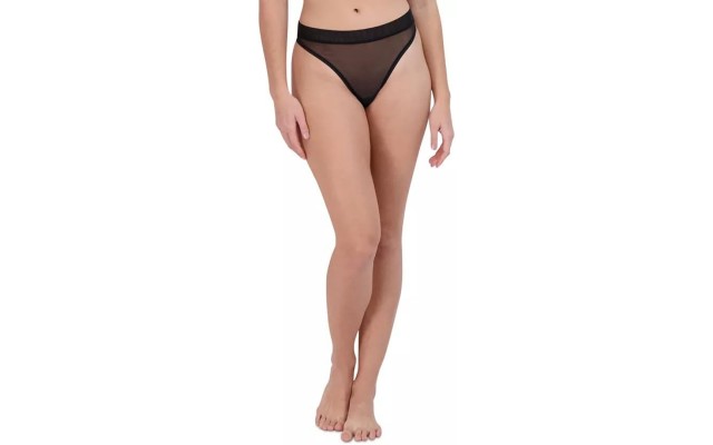  Women’s Mesh High-Leg Thong Underwear, Black, Small