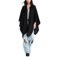 Steve Madden Women’s Open Front Solid Boucle Lurex Cape, Black