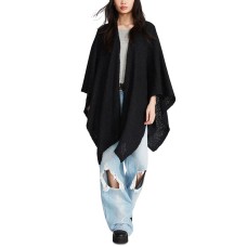 Steve Madden Women’s Open Front Solid Boucle Lurex Cape, Black