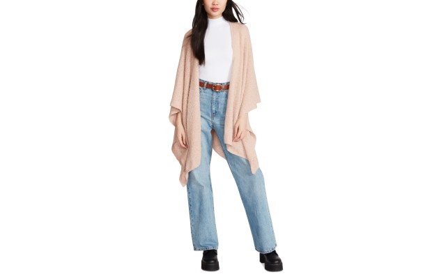  Women’s Open Front Solid Boucle Lurex Cape, Blush