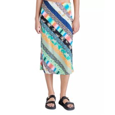 Steve Madden Women’s Patchwork Charmeuse Midi Slip Skirt, Patchwork Stripe, Small