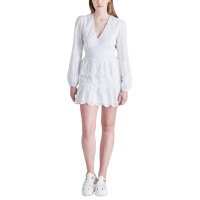 Steve Madden Women’s Raquelle Cotton Eyelet Tiered Mini Dress, White, Large