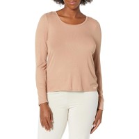 Steve Madden Women’s Ribbed Long-Sleeve Sleep Tee, Praline, Large