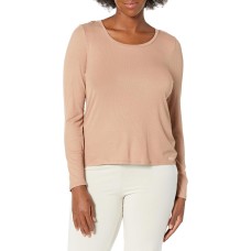 Steve Madden Women’s Ribbed Long-Sleeve Sleep Tee, Praline, Large