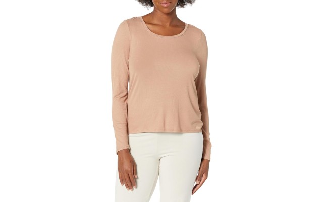  Women’s Ribbed Long-Sleeve Sleep Tee, Praline, Large