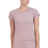 Steve Madden Women’s Ribbed Short-Sleeve Sleep Tee, Bark, XL