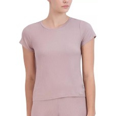 Steve Madden Women’s Ribbed Short-Sleeve Sleep Tee, Bark, XL