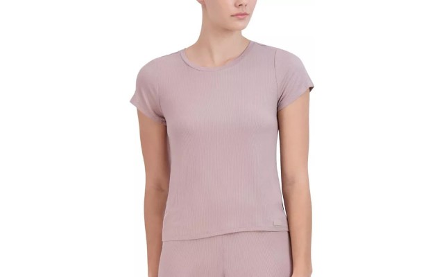  Women’s Ribbed Short-Sleeve Sleep Tee, Bark, XL