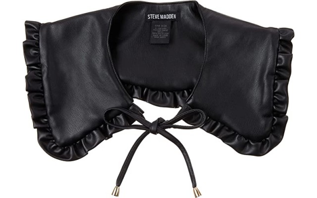  Women’s Ruffle-Trim Faux Leather Collar, Black