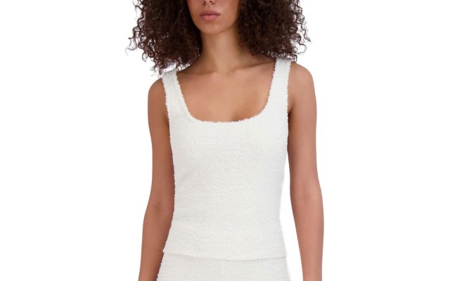  Women’s Scoop-Neck Chenille Sleep Tank Top, White, Large