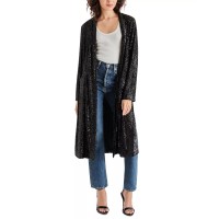 Steve Madden Womens Show Stopper Sequin Duster Jacket, Black, Medium