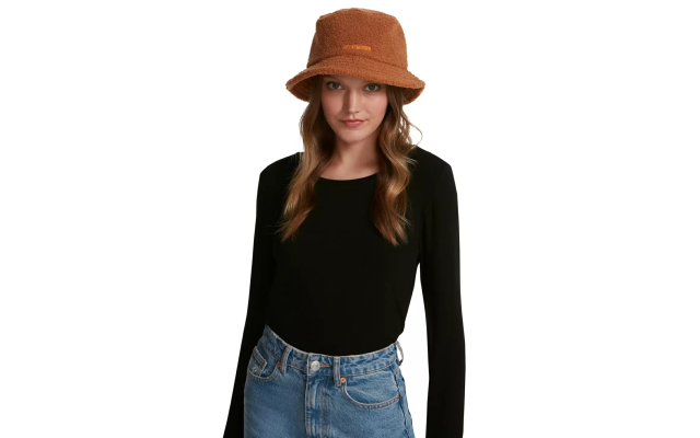  Womens  Solid Sherpa Bucket Hat, 28-1/2