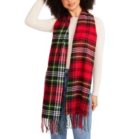 Steve Madden Women’s Tartan Plaid Scarf with Fringe Detail – Christmas Red