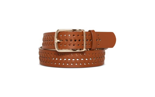  Women’s Whipstitch Faux-Leather Belt – Cognac, Medium