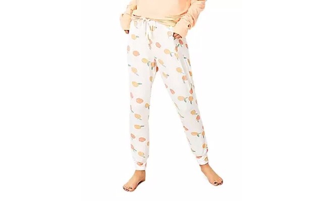 Stripe and Stare Peach Print Jogger Lounge Pants, Small, Orange