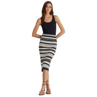 Striped Cotton-blend Pencil Skirt in Navy and Cream, Large