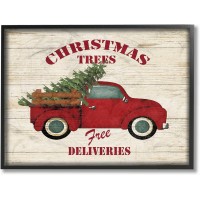Stupell Industries Merry Christmas Vintage Tree Truck Framed Giclee Texturized Art, 14.5” x 11.5”