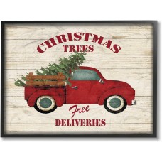 Stupell Industries Merry Christmas Vintage Tree Truck Framed Giclee Texturized Art, 14.5” x 11.5”