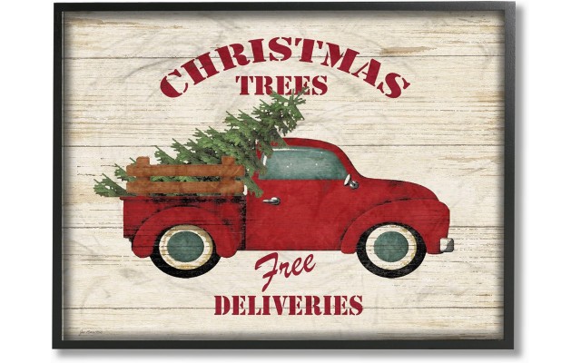  Merry Christmas Vintage Tree Truck Framed Giclee Texturized Art, 14.5” x 11.5”