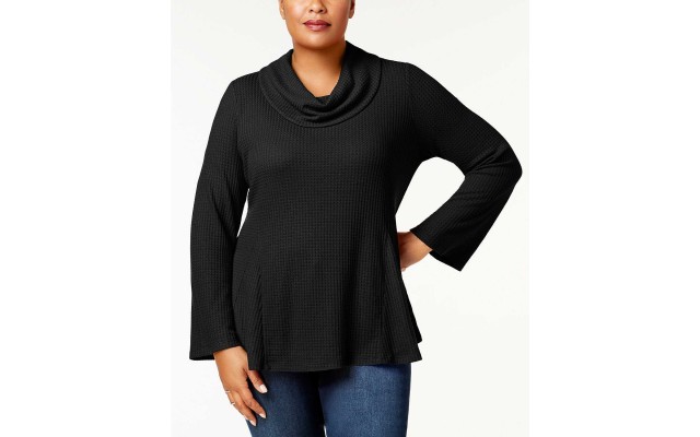 Style & Co Women’s Plus Size Cowl-Neck Bell-Sleeve Pullover Blouse Tops, Black, 3X Plus