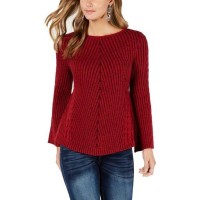 Style & Co. Women’s Ribbed And Cabled Fitted Sweater, Dark Red, X-Large